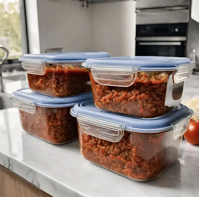 linsbolognese som är en vegansk middag upplagd i matlådor.